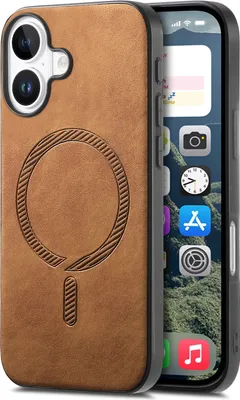 Imagen del producto de Funda MagSafe para Apple iPhone 16 Plus - Funda trasera de Phonesta en cuero vegano retro - Color marrón