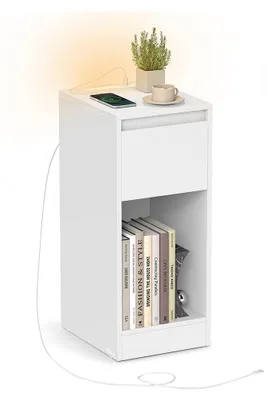 Zdjęcie produktu dla Biały stolik nocny – stolik pomocniczy – trwały i oszczędzający miejsce – 30 x 25 x 59,5 cm