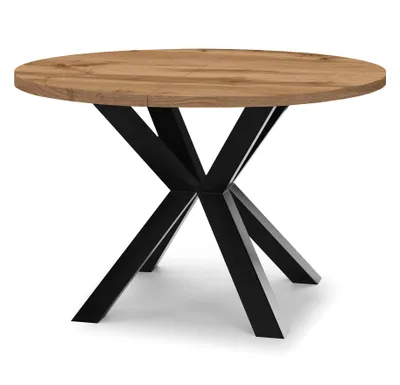 Produktbild von Runder Ausziehbarer Tisch für Esszimmer RAL mit Holzbeinen, Loft-Stil, Industriel, Durchmesser: 110 / 160 cm, Farbe: Eiche Wotan / Schwarz