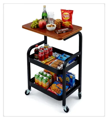 Produktbild von Rollwagen mit 3 Ablagen aus Kunststoff, mit Rollen, für Wohnzimmer, Badezimmer, Küche und Büro
