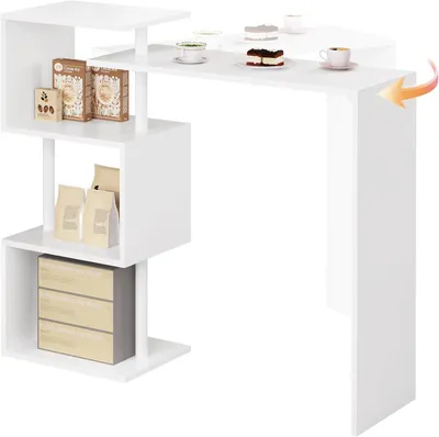 Produktbild von WOLTU Bartisch BT27ws Stehtisch Bistrotisch Bartheke Tresentisch, mit 3 Ablagefläche, drehbar, Metall, MDF, 134x38x112cm(BxTxH), Weiß