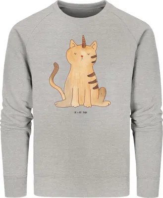 Produktbild von Mr. & Mrs. Panda Bio Baumwoll Pullover Einhorn Katze Größe XXL - Heather Grey - Geschenk, Unicorn, Mieze, Katzer, Pulli, Sweatshirt, Sweater, Regenbogen