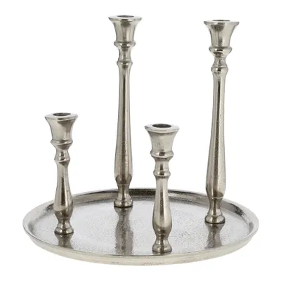 Produktbild von Dekokerzenständer Kerzentablett silber massives Aluminium 4 Stabkerzen Kerzenteller 30 cm