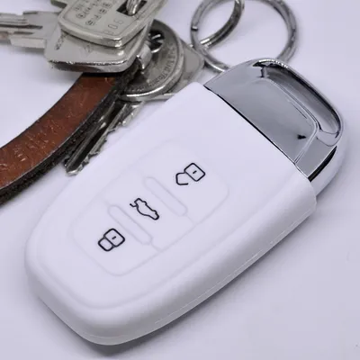 Produktbild von Auto Schlüssel Hülle Silikon Schutz Cover Weiß kompatibel mit Audi A5 S5 A4 S4 Q3 Q5 A6 S6 R8 TT 3 Tasten KEYLESS SMARTKEY