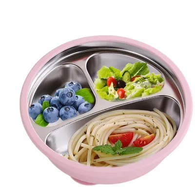 Produktbild von Edelstahl Kinder Teller mit Saugnapf – Unterteilt, Rutschfest