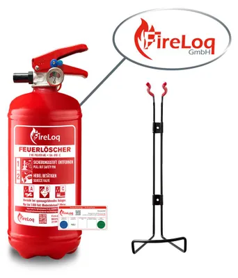 Produktbild von FireLoq 2kg Pulver Feuerlöscher für Brandklasse ABC mit 13A | 89B | C ergibt 4 LE Dauerdruck inkl. Prüfnachweis,Wandhalter und Manometer