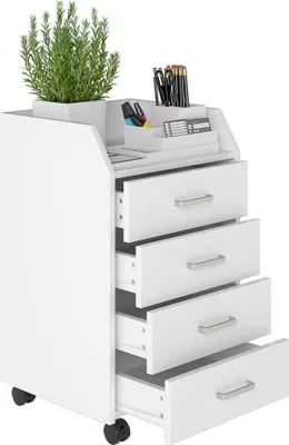 Image de Armoire de bureau à tiroirs - classeur - 4 tiroirs - 40×36×65 cm - à monter soi-même - blanc