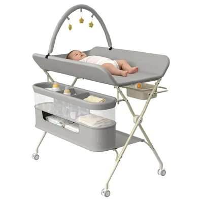 Produktbild von 3 in 1 Tragbarer Wickeltisch für Babys,Multifunktionaler  Wickelkommode mit Aufbewahrungskorb&Spielzeug,Wickelstation höhenverstellbar 75x68x83-91cm