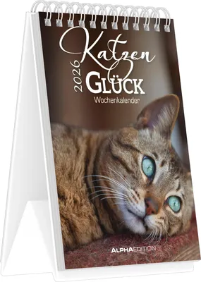 Produktbild von Alpha Edition - Katzenglück 2026 - Tischkalender 10,5×14,8 cm mit 53 Katzenmotiven & Sprüchen, dekorativer Aufstellkalender für Zuhause & Büro, perfektes Geschenk für Katzenliebhaber
