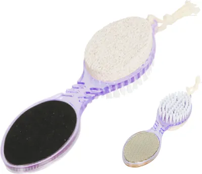 Produktbild von 4in1 PEDIKÜRE-BÜRSTE Bimsstein Fußraspel Raspel Fußfeile Nagelbürste Schleifstein Hornhautentferner Fußbürste Fußpflege Pflege 11 (Lila)