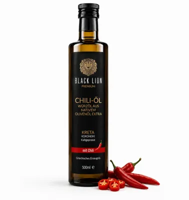 Produktbild von Black Lion Premium Chili-Olivenöl – Chiliöl Natives Olivenöl Extra aus Kreta 500ml