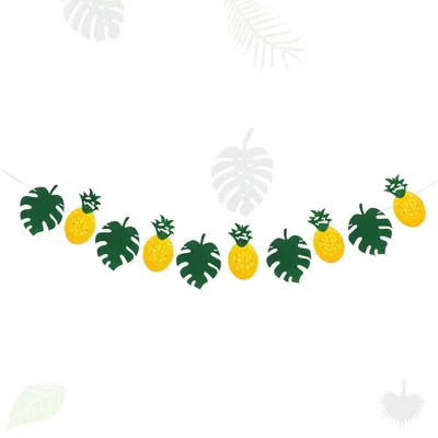 Image de Guirlandes décoratives sur le thème de la jungle : 10 pièces, comprenant des feuilles, des ananas en feutre, pour une fête d'anniversaire hawaïenne