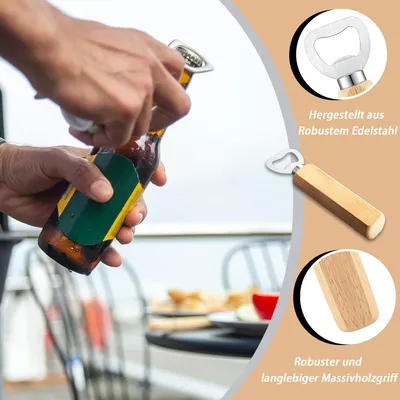 Produktbild von 30 Holzflaschenöffner - Bierflaschenöffner mit Holzgriff - Tragbarer Flaschenöffner - Personalisierbarer Flaschenöffner für Zuhause, Küche, Bar