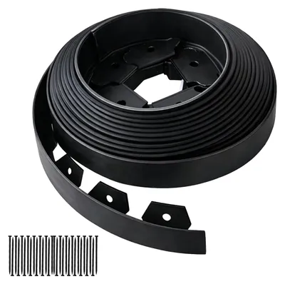 Produktbild von Relaxdays Rasenkante, 10 m x 5 cm, Kunststoff, flexible Beeteinfassung, 30 Erdanker, Umrandung für Beet & Rasen, schwarz, KI-generiertes Bild