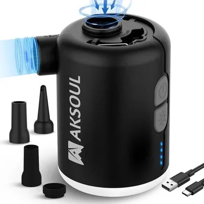 Produktbild von Elektrische Luftpumpe, wiederaufladbar - 1600/3600/4000 mAh - Tragbare Luftpumpe für Schwimmbad, Luftmatratze, Camping, Garten, Party - Leistungsstark