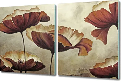 Produktbild von Glas-Herdabdeckplatte Glaskeramikkochfeld-Abdeckung Spritzschutz - 2x 40x52 cm - Mohnblumen Pastell