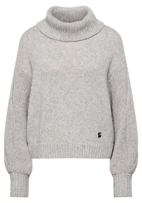 Produktbild von Hellgrauer Strukturstrick Pullover mit hohem Kragen, Größe 42
