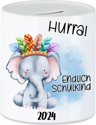 Produktbild von Endlich Schulkind 2024 Elefant Spardose Einschulungs-Geschenk Schulanfang Erstklässler Schulanfang Schuleinführung