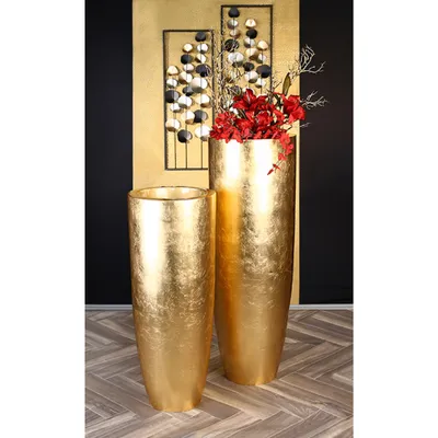 Produktbild von Gilde Übertopf XXL, "Konus", Fiberglas, Poly, goldfarben, VE 1, H. 115 cm, D. 40 cm 89232 4001250892328