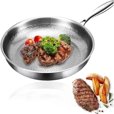 Obrázek produktu pro Pánev s titanovým povrchem, průměr 30 cm - Pánev - Nepřilnavý povrch bez chemické úpravy - Povrch s reliéfním vzorem připomínajícím rybí šupiny - Nerezová ocel