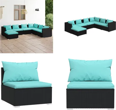 Produktbild von vidaXL 7 tlg. Garten Lounge Set mit Kissen Poly Rattan Schwarz - Garten-Lounge-Set - Garten-Lounge-Sets - Terrassen-Lounge-Set - Terrassen-Sofa-Set