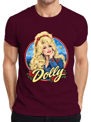 Obrázok produktu pre Dolly Parton, legendárna speváčka country hudby, pánske tričko s motívom, farba: bordová, veľkosť: 3XL