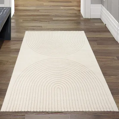 Obrázek produktu pro Koberec do obývacího pokoje s efektem vysoké hloubky a vzorem mašle v krémové barvě - 80 x 150 cm