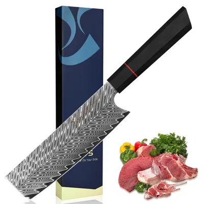 Immagine prodotto di Coltello da cucina giapponese Nakiri in acciaio damascato, lama da 17 cm, acciaio VG10, nucleo in acciaio, 67 strati, manico in G10, confezione regalo