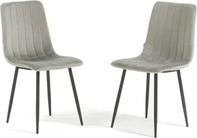 Produktbild von 2er-Set Innenstühle aus Samt mit dunkelgrauen Metallbeinen – elegant, bequem und modern im Design, ideal für Küche, Esszimmer, Schlafzimmer, Bars oder Restaurants – KATIA – Hellgrau