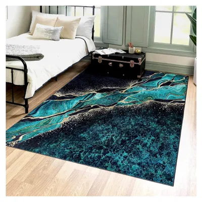 Produktbild von Moderner Teppich - Kurzflor Waschbar - Weicher Teppich für Wohnzimmer, Schlafzimmer, Esszimmer – Teppiche mit Marmor Abstrakt Muster - Flaschengrün 160 x 230 cm