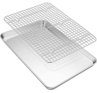 Produktbild von Backblech mit Abkühlgitter, Edelstahl Rechteckig backform kuchenblech, 40,4 x 30,6 x 2,5, Groß ofenblech mit auskühlgitter zum Backen, Ungiftig & Gesund, Spülmaschinenfest