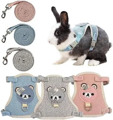 Produktbild von 3 Stück Kaninchen Leine 120cm Verstellbare Katzengeschirr Geschirr Hasenleine Zwergkaninchen Set Mit Leine für Katzen Cat Harness (1-3kg)