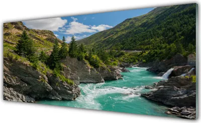 Produktbild von Glasbilder 125x50 Wandbild Druck auf Glas Berge Fluss Landschaft