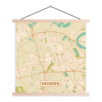 Produktbild von MuchoWow® Textilposter Stadtplan - Moers - Karte - Vintage 120x120 cm mit holzfarbenen Rahmen - Textil-Poster