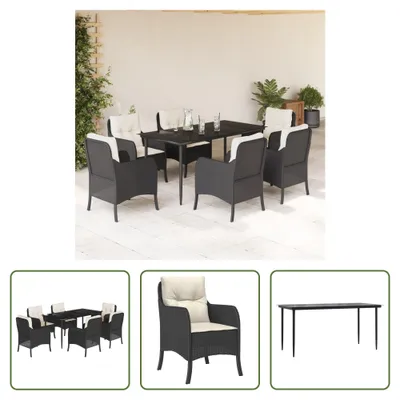 Produktbild von The Living Store 7-tlg. Garten-Essgruppe mit Kissen Schwarz Poly Rattan