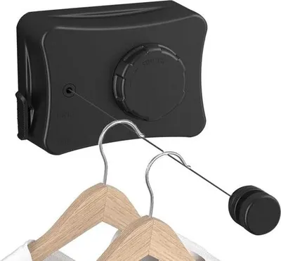 Obrázek produktu pro Flexibilní drátěná šňůra na prádlo pro vnitřní i venkovní použití, 5,1 m, černá, výsuvná šňůra na prádlo z nerezové oceli