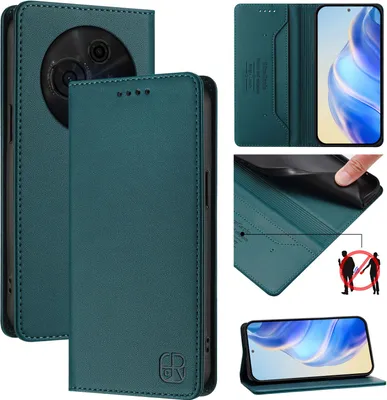 Produktbild von Lederhülle für TCL 60 NxtPaper Hülle Flip Brieftasche Kartenfächern Ständer Schutzhülle Dunkelgrün