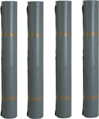Four rolls of gray construction film are arranged vertically against a white background.
