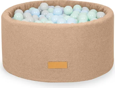 Produktbild von Flumi Bällebad Baby - Bällepool Kinder 90x40cm mit 200 Bällebad Bälle ∅ 7cm in EU hergestellt - dunkelbeige + Bälle blau