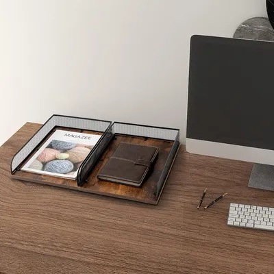 Produktbild von Vintage Holz- und Metallbriefablage - Büroorganisatoren - 2 Stück - schwarz