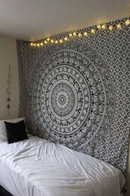 Produktbild von Unyqoos® Wandteppich (Boho) 152 x 127 cm – 100% Baumwolle, Mandala- & Elefanten-Design, vielseitiger Wandbehang, Tagesdecke & Picknickdecke