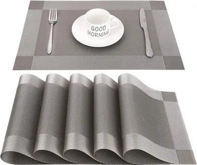 Produktbild von Platzset Abwischbar,Tischset Abwaschbar Grau 6er Set PVC Abgrifffeste Hitzebeständig rutschfest Platzdeckchen für Küche,Zuhause,Restaurant,Speisetisch,45cmx30cm