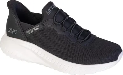 A black Skechers Slip-ins shoe with a white sole, shown from the side against a white background.