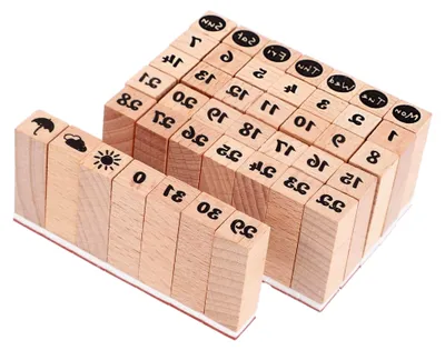 Produktbild von 42 Stück Holz- und Gummistempel für Wochen- und Monatsstempel für Bastelprojekte und Tagebücher