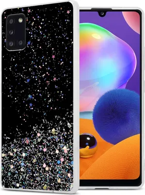 Image de Cadorabo Housse pour Samsung Galaxy A31 en noir avec paillettes Housse de protection en silicone TPU flexible avec paillettes scintillantes Case Cover Etui Handy Hülle