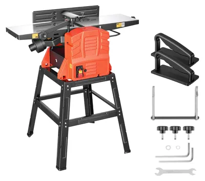 Produktbild von SucceBuy Abricht- & Dickenhobelmaschine 254 mm Hobelbreite, 2,4 PS, 8000 U/min, mit Ständer, 2-Messer-Hobelmesserwelle, Aluminiumtisch, 0–3 mm einstellbare Schnitttiefe, ideal für Holzbearbeitung