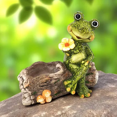 Produktbild von Kunststein Garten-Figur Frosch mit Blume zum bepflanzen 38 x 36cm Dekofigur Pflanz-Skulptur Gartendeko