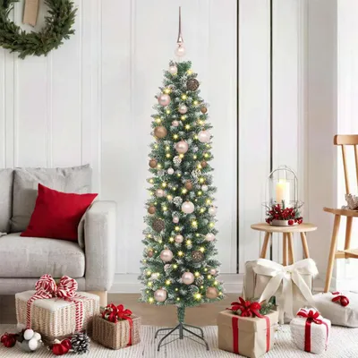Image de Maison Exclusive - Sapin de Noël artificiel élancé, vert et blanc, 150 cm