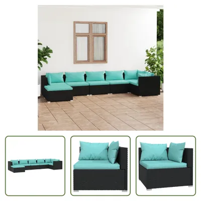 Produktbild von The Living Store 7-tlg. Garten-Lounge-Set mit Kissen Poly Rattan Schwarz