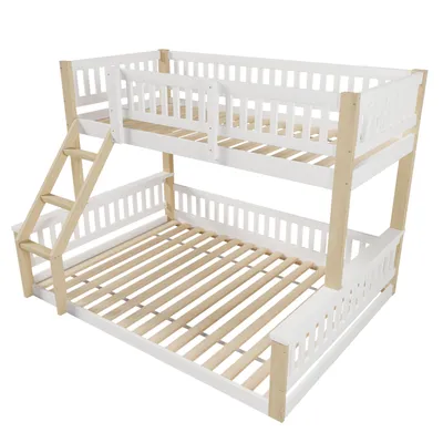 Produktbild von Flieks Etagenbett 90x200cm/140x200cm mit Rausfallschutz, Kinder Hochbett mit Leiter, Kinderbett Bodenbett, Naturbelassen